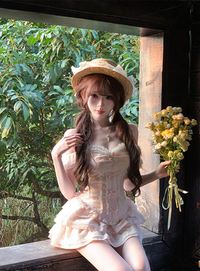 【瑞茜】粉雾玫瑰 夏季纯欲风小众设计上衣半裙R5675-1Z