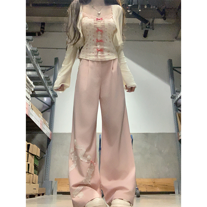 【瑞茜】软软甜心 春季休闲风小众设计高腰阔腿长裤 R6033H