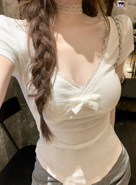 【瑞茜】韩系少女 网红风百搭性感蕾丝上衣修身长裤 R2721-1L