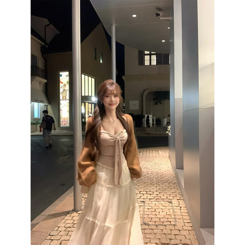 【瑞茜】浅雾集 秋季温柔风显瘦修身小众吊带长半裙R1121-1T