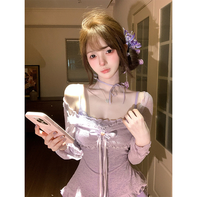 【瑞茜】紫啧 纯欲风甜辣显瘦吊带裙罩衫R2246-1L