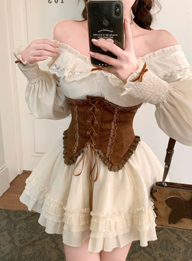 【瑞茜】枫糖可可 早秋甜美显瘦设计感连衣裙腰封R1098-1T