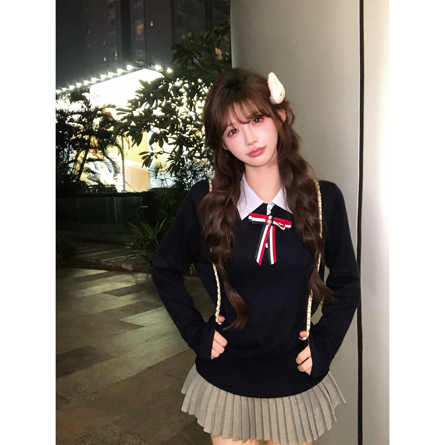 【瑞茜】英区留学生 秋冬甜美学院风修身长袖毛衣半裙R66291H