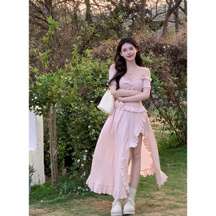 法式 伊甸园玫瑰 温柔显瘦小众设计感开叉连衣裙R6200H 瑞茜