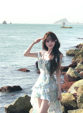 【瑞茜】薄暮之海 夏季甜美小清新碎花显瘦辣妹连衣裙R3392W