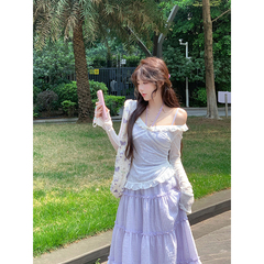 【瑞茜】香芋奶昔 夏季温柔日常显瘦宽松长袖罩衫吊带R3356-1W