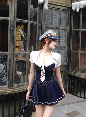 【瑞茜】航海日记 夏季原创设计小众连衣裙开衫R7018-1V