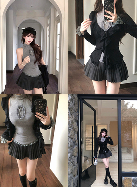 【瑞茜】甜辣心结 初秋甜辣修身显瘦设计感上衣开衫R5757-1Z