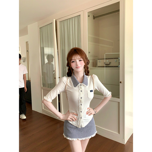 【瑞茜】半岛学纪 夏季纯欲风小众设计衬衫上衣半裙R50092-1X