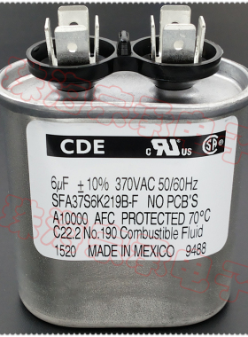 进口墨西哥 6uF 370VAC CDE 电机启动电容 6MFD SFA37S6K219B-F