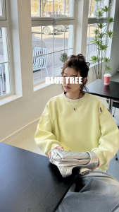 bluetree2025年春季新款卫衣女潮圆领套头假两件宽松韩版大码上衣