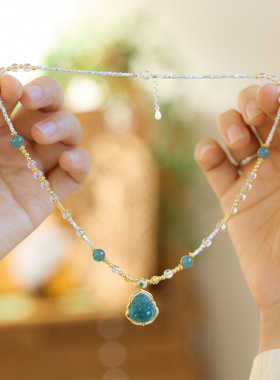 天然蓝水翡翠弥勒925银女生项链