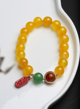 桃花黄玛瑙手链吊朱砂红玛瑙路路