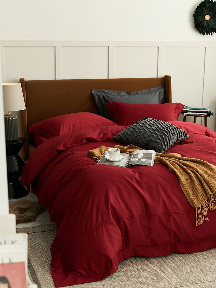 SIMPLE LIGHT LUXURY HIGH-END SENSE WEDDING CELEBRATION RED WEDDING 1.8M WEDDING BED FOUR-PIECE SET COTTON 100S LONG-STAPLE COTTON COTTON