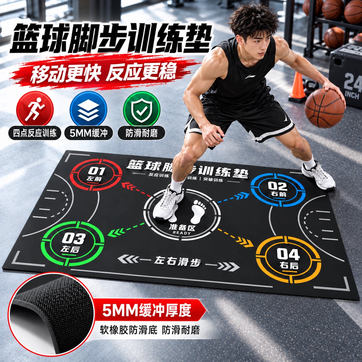 加厚防滑篮球控球步伐训练专用垫室内家用隔音脚步垫毯子辅助器材