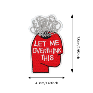 思绪人脑 红色英文标语儿童牛仔裤布贴卡通刺绣精致可缝背胶