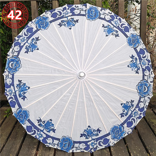古风青花瓷流苏油纸伞儿童小号汉服旗袍走秀伞古典演出表演道具伞