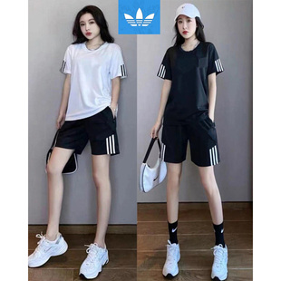 三条杠短裤 品牌运动两件套装 男休闲跑步健身速干短袖 新款 潮 女夏季