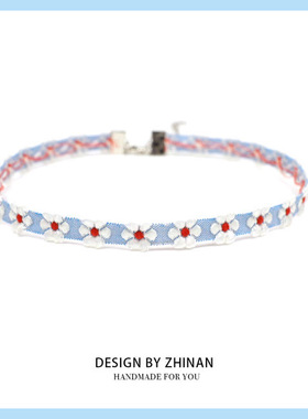 栀南明星同款蓝白花朵项圈三免一