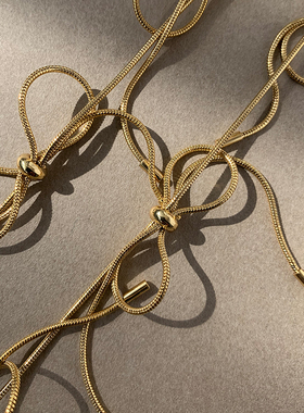 铜镀金蛇骨链中性蝴蝶结项链甜酷