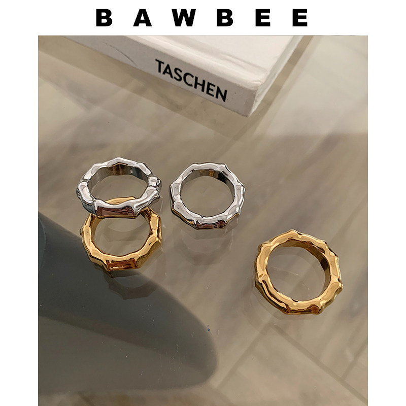 BAWBEE 博主网红推荐BV竹节气质百搭性冷淡风镀欧美金银戒指