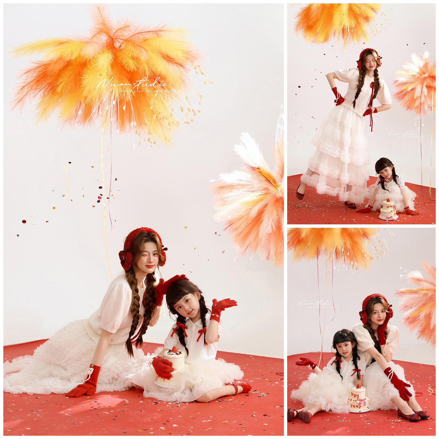 母女装拍照衣服烟花白裙亲子主题摄影服装亲子装裙子套装写真照