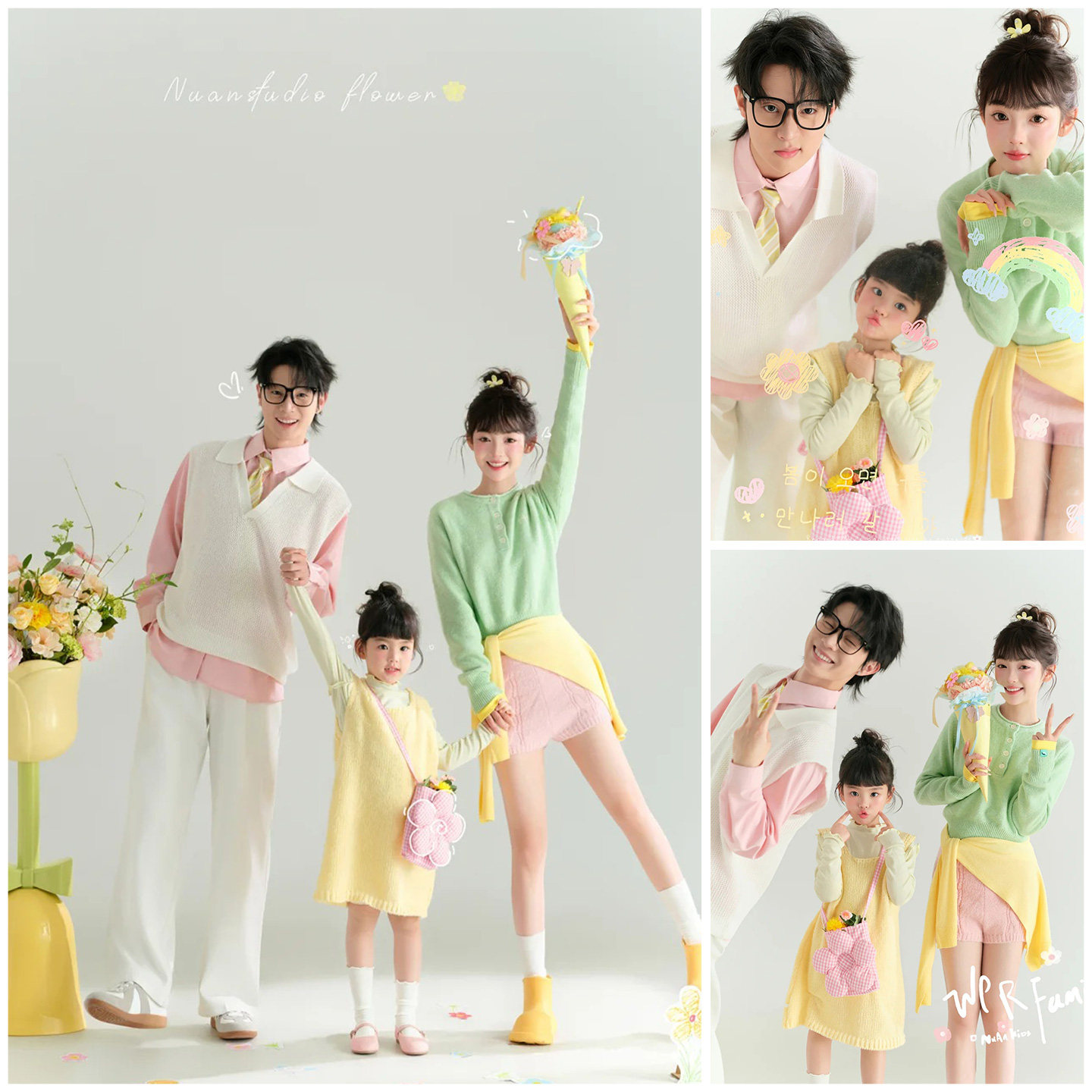 春季小清新亲子主题摄影服装彩色多巴胺影楼拍照女童艺术写真照