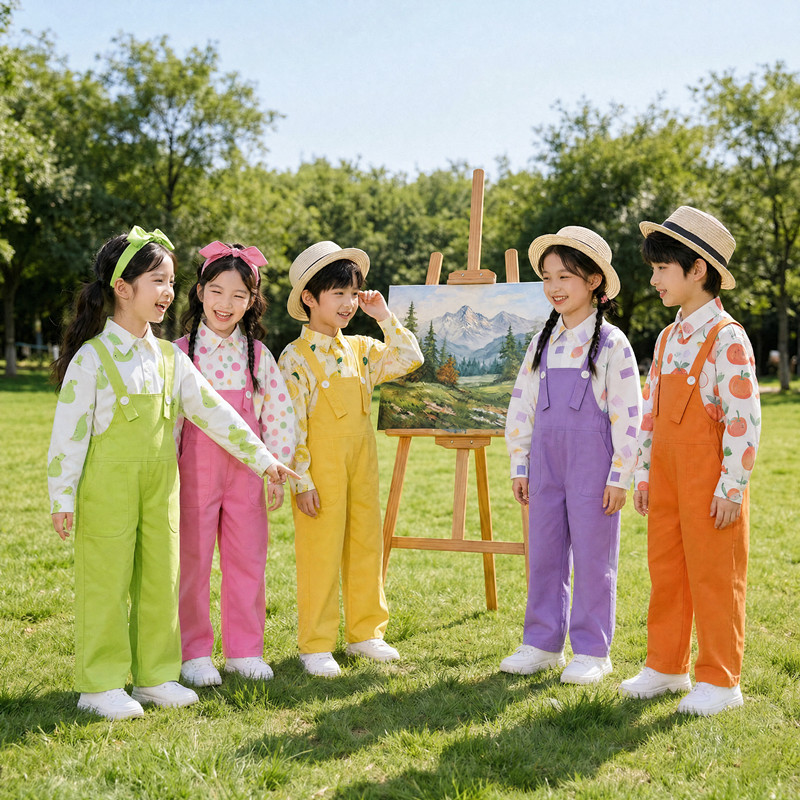 六一儿童演出服背带裤套装多巴胺小学生啦啦队服运动会表演合唱服