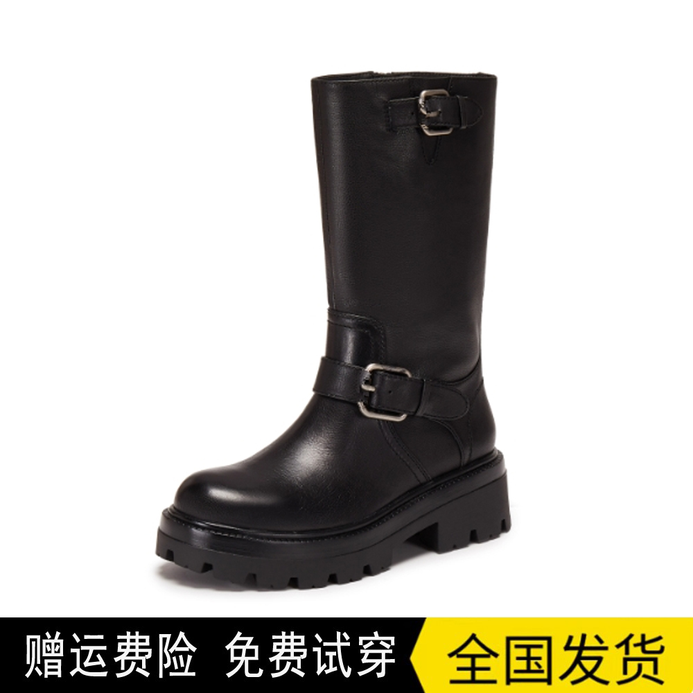 商场同款2025新款英伦棕色骑士靴长靴高筒靴粗跟女时装靴EIW05DG5
