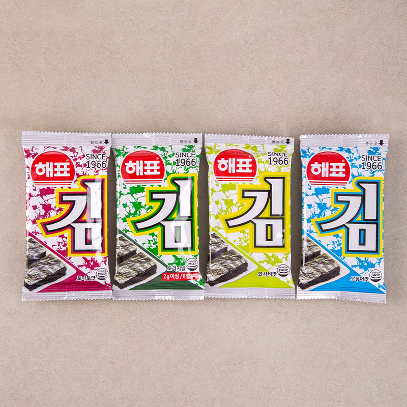 韩国进口海牌海苔韩式日式紫菜片包饭原味番茄味既食袋装12g休闲
