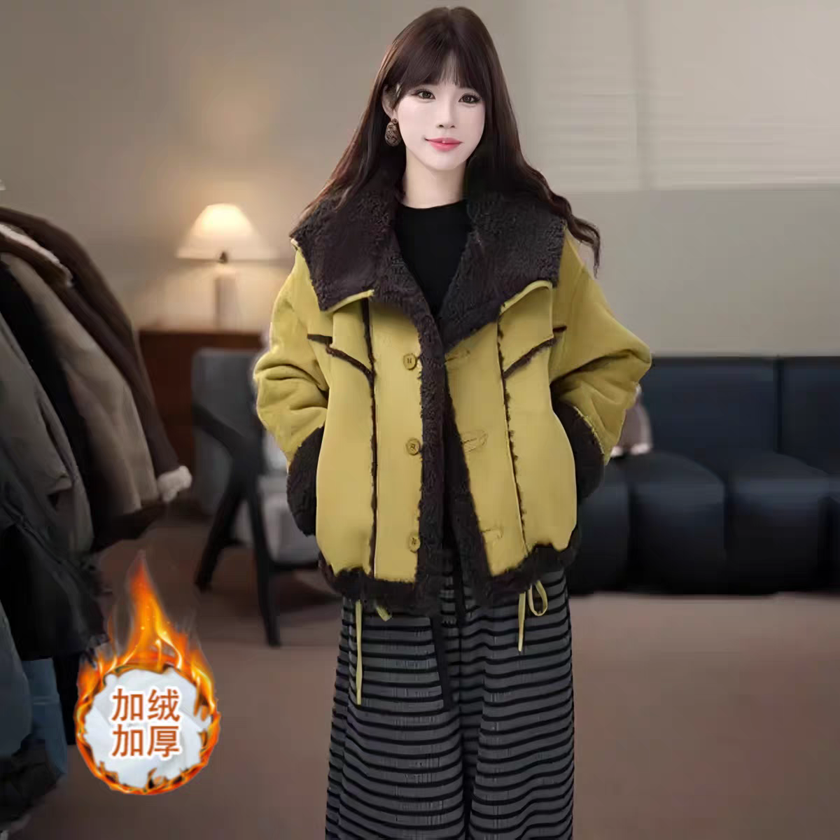 皮毛一体外套女士2025新款两面穿棉袄子双面冬加厚加绒大翻领上衣