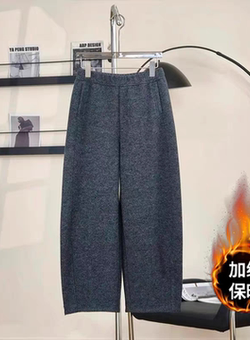 小个子弯刀裤女秋冬季加绒加厚2025新款爆款深灰色休闲直筒毛呢裤