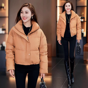 免洗PU皮羽绒服女冬季短款小个子面包服2025年新款立领白鸭绒外套