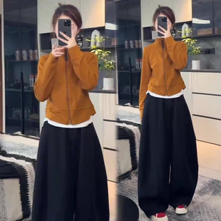 时髦洋气拉链卫衣弯刀阔腿裤 女2026春秋新款 两件套潮 休闲套装 时尚