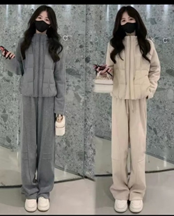 休闲运动套装女2024冬季新款时髦洋气羽绒棉服加绒阔腿裤两件套