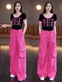 阔腿裤 多巴胺速干工装 运动休闲辣妹短袖 女春夏秋高腰时尚 两件套 裤