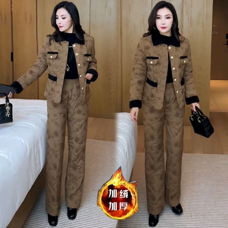 加绒加厚时尚套装女2025冬季新款洋气小香风棉衣外套阔腿裤两件套,女装/女士精品,时尚套装,淘宝优惠券,粉丝福利购,淘宝优惠卷