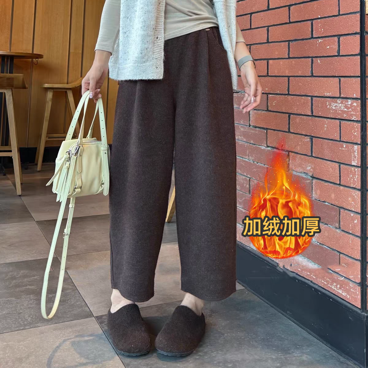 小个子毛呢弯刀裤女秋冬季2025今年流行爆款加绒保暖休闲阔腿裤子