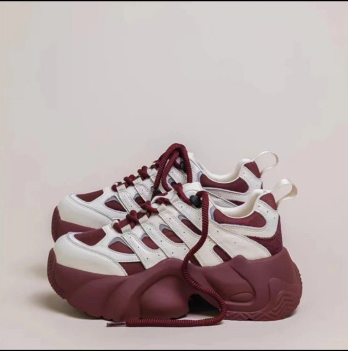 tb9116松糕厚底老爹鞋女秋冬季酒红色欧美截图百搭增高面包休闲鞋