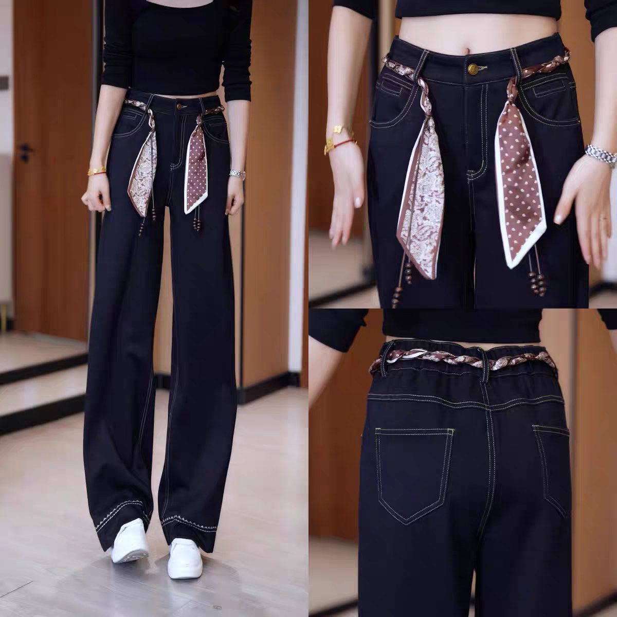 丹宁蓝窄版阔腿裤女春季2026新款小个子时尚百搭高腰宽松直筒裤子,女装/女士精品,牛仔裤,淘宝优惠券,粉丝福利购,淘宝优惠卷