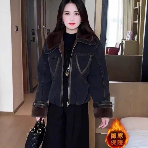 加绒加厚牛仔外套女2025冬季新款洋气显瘦保暖百搭大毛领夹克外套