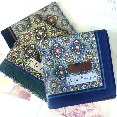 日本进口男士手绢西装配饰薄款纯棉商务礼品礼盒小围巾骚气方巾