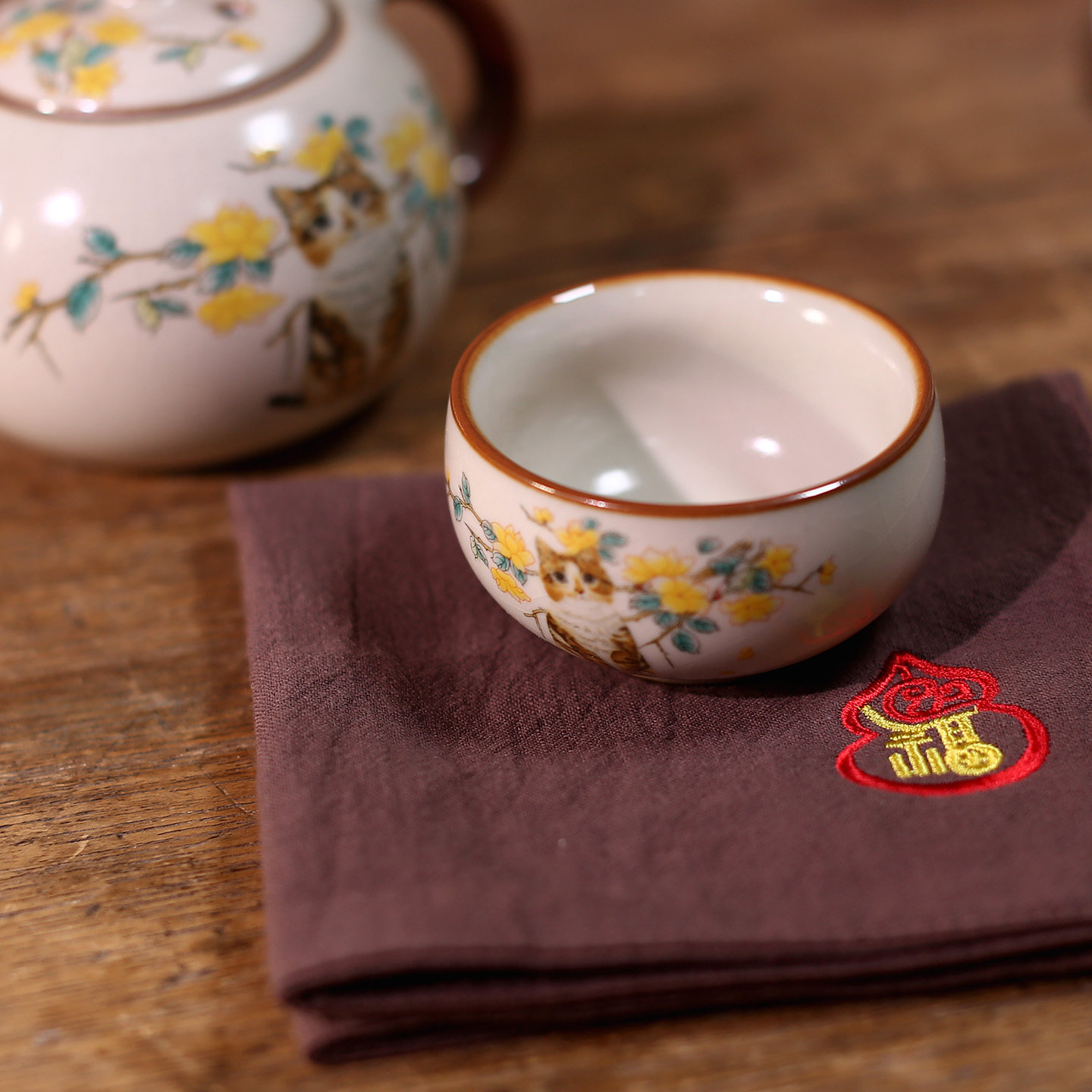 日式纯棉茶巾功夫茶具配件清洁吸水纯棉刺绣可定制LOGO茶台抹布