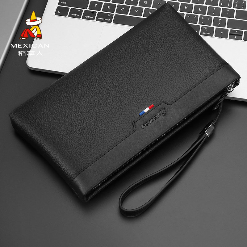 稻草人手包男休闲简约大容量票夹拉链钱包潮流时尚男士商务手拿包