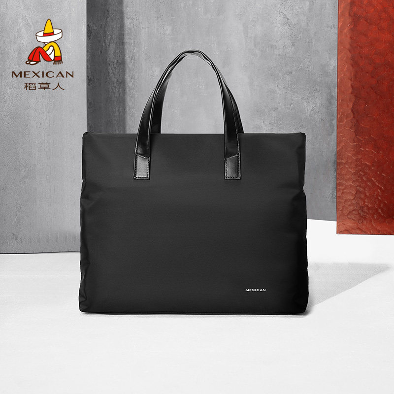 稻草人公文包男款通勤轻便男士手提包大容量帆布商务笔记本电脑包