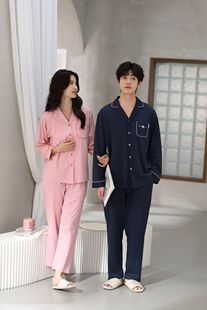 休闲爽棉家居服实体店版 品牌春秋纯棉睡衣男女情侣款 长裤 长袖 开衫