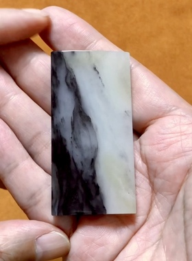 老石头和田玉墨玉青花籽料天然山水玉牌平安无事牌吊坠挂件37.9克