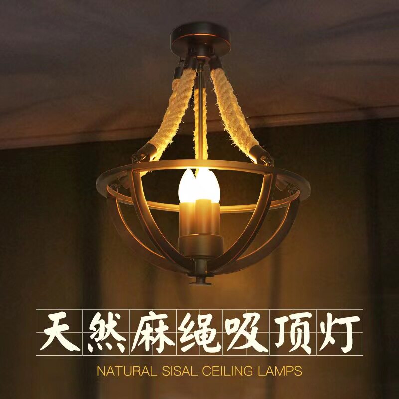 走廊玄关餐厅过道美式麻绳吸顶灯