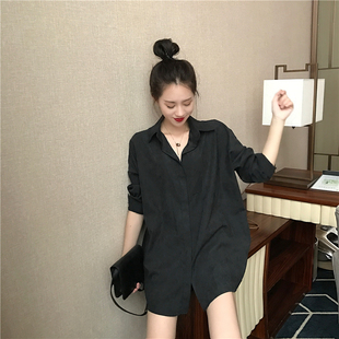 上衣女2026春装 百搭宽松长袖 新款 中长款 白色外穿衬衣 韩版 早秋衬衫