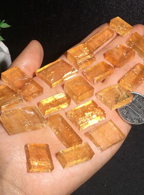 天然黄色方解石小块实物图一组总重58克特价